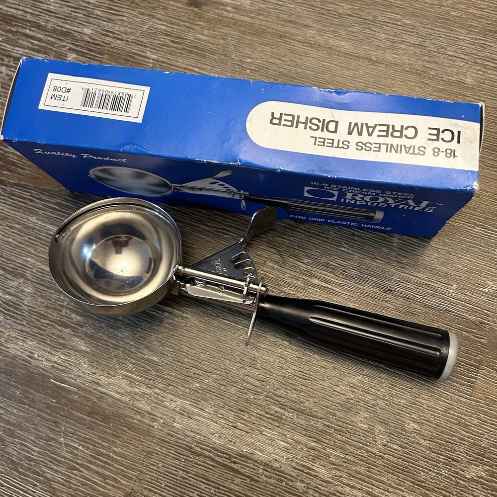 Royal Industries 18-8 Stainless Steel Oversized Ice Cream Scoop Disher #8 Black
